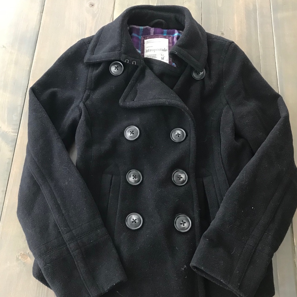 Aero black pea coat